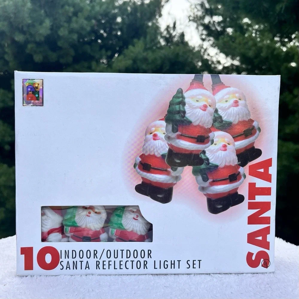 Vintage Christmas Santa String Lights 10 Light Set Tested Working w Box